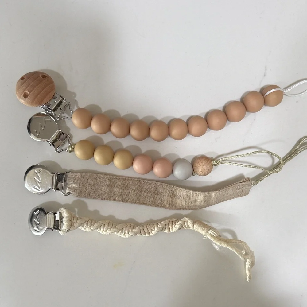 Neutral Beaded Pacifier Clip - Beige & Tan